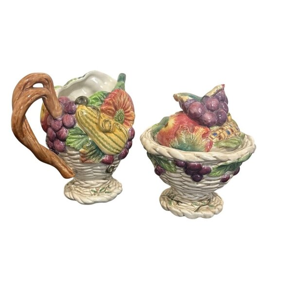 Fitz and Floyd Harvest Heritage Sugar Bowl Creamer Autumn Thanksgiving Retired D - Picture 2 of 8